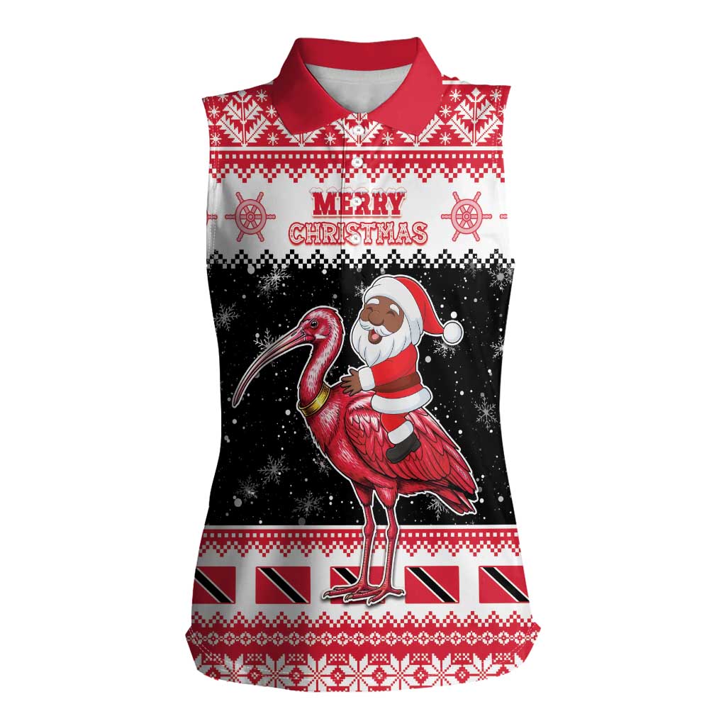 Trinidad And Tobago Christmas Women Sleeveless Polo Shirt Funny Santa Riding Scarlet Ibis - Wonder Print Shop