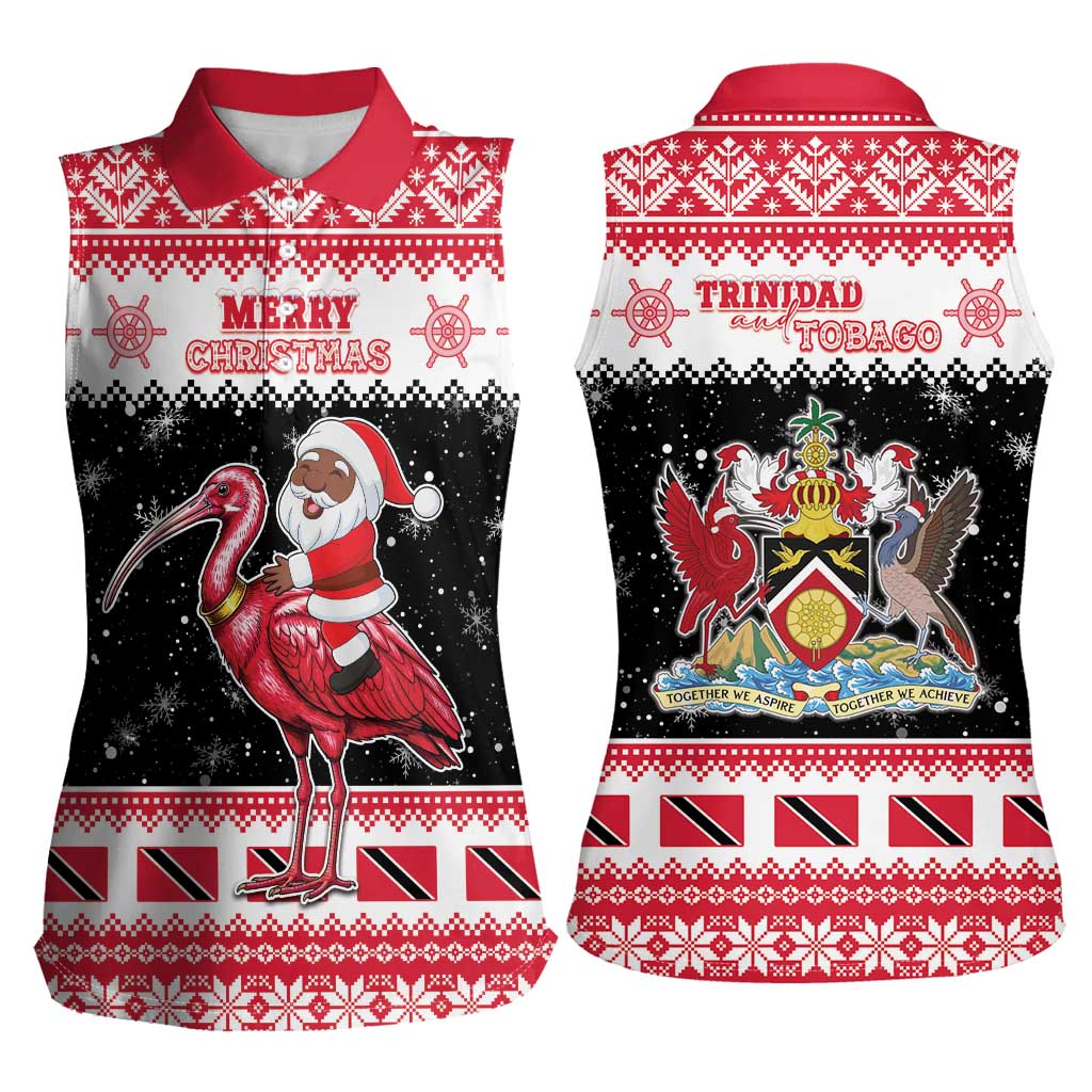 Trinidad And Tobago Christmas Women Sleeveless Polo Shirt Funny Santa Riding Scarlet Ibis - Wonder Print Shop
