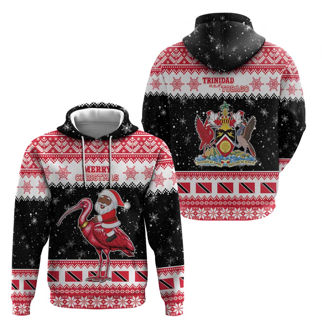 Trinidad And Tobago Christmas Zip Hoodie Funny Santa Riding Scarlet Ibis - Wonder Print Shop