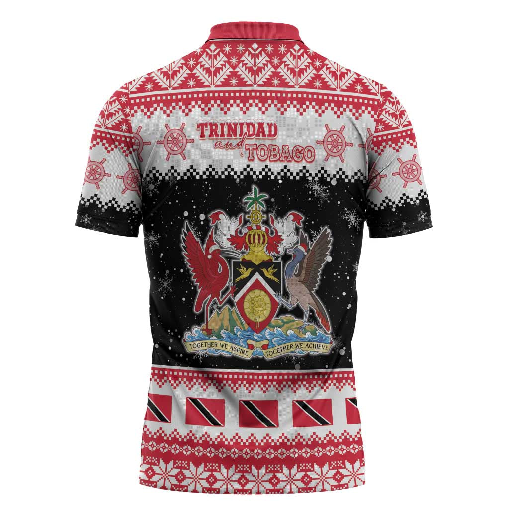 Trinidad And Tobago Christmas Zipper Polo Shirt Funny Santa Riding Scarlet Ibis - Wonder Print Shop