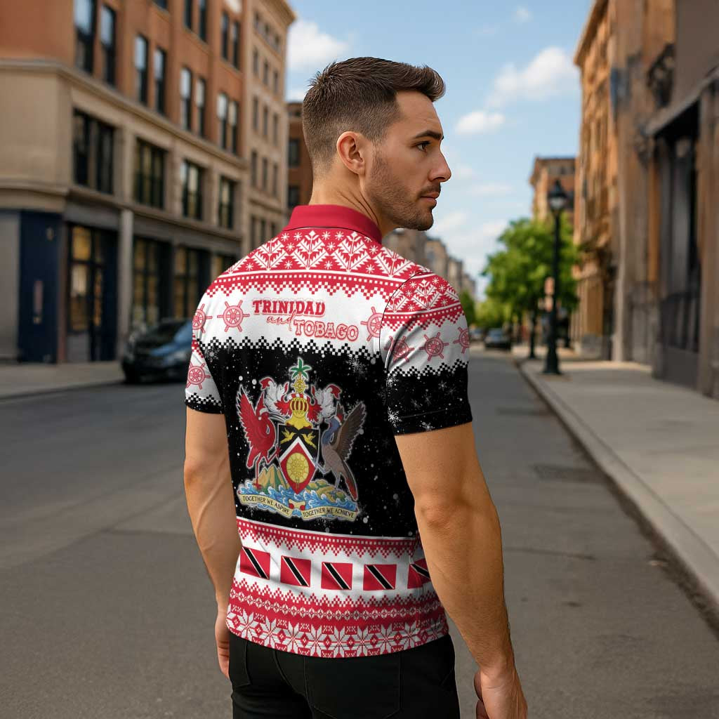 Trinidad And Tobago Christmas Zipper Polo Shirt Funny Santa Riding Scarlet Ibis - Wonder Print Shop