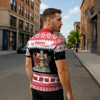 Trinidad And Tobago Christmas Zipper Polo Shirt Funny Santa Riding Scarlet Ibis - Wonder Print Shop