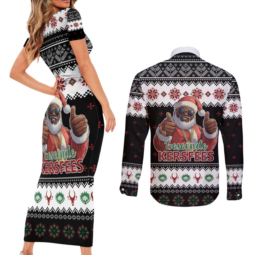 South Africa Christmas Couples Matching Short Sleeve Bodycon Dress and Long Sleeve Button Shirt Hip Hop Santa Claus LT05 - Wonder Print Shop