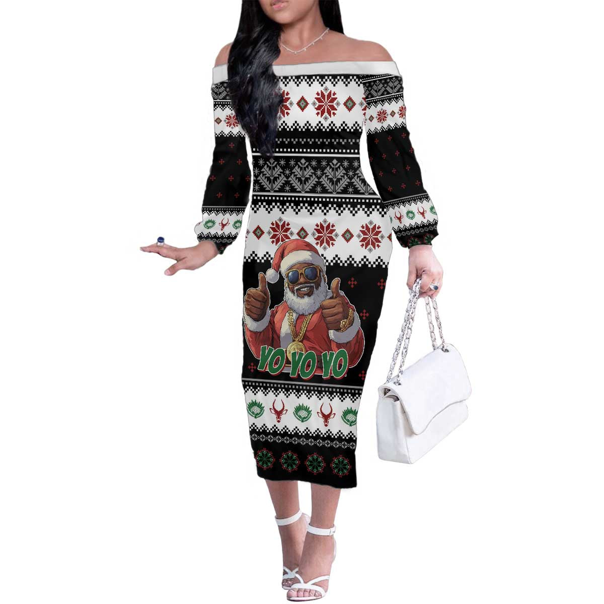 South Africa Christmas Family Matching Off The Shoulder Long Sleeve Dress and Hawaiian Shirt Hip Hop Santa Claus LT05 - Wonder Print Shop