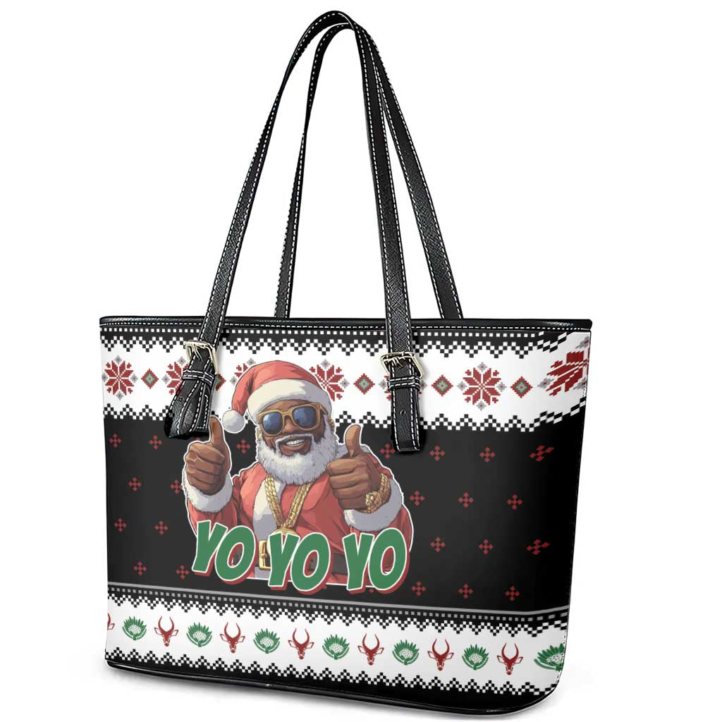 South Africa Christmas Leather Tote Bag Hip Hop Santa Claus LT05 - Wonder Print Shop