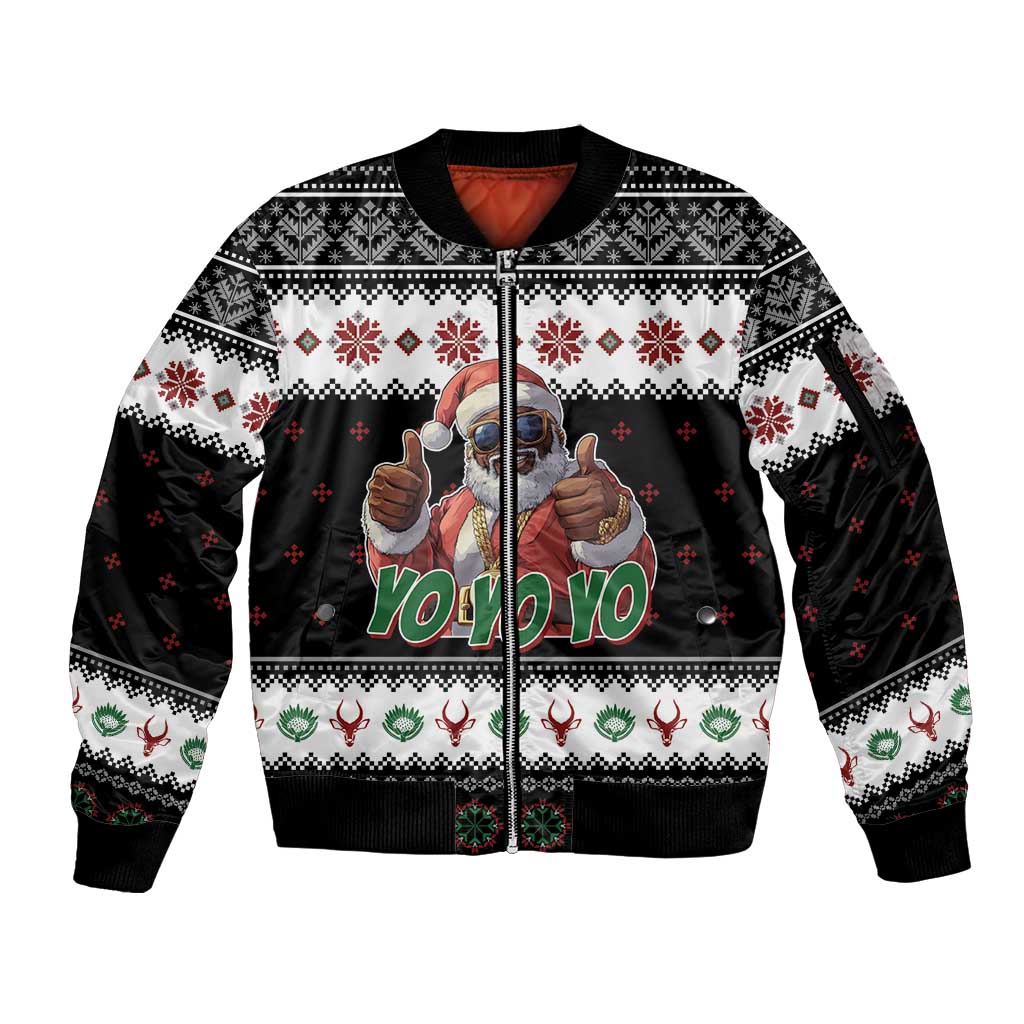 South Africa Christmas Sleeve Zip Bomber Jacket Hip Hop Santa Claus LT05 - Wonder Print Shop