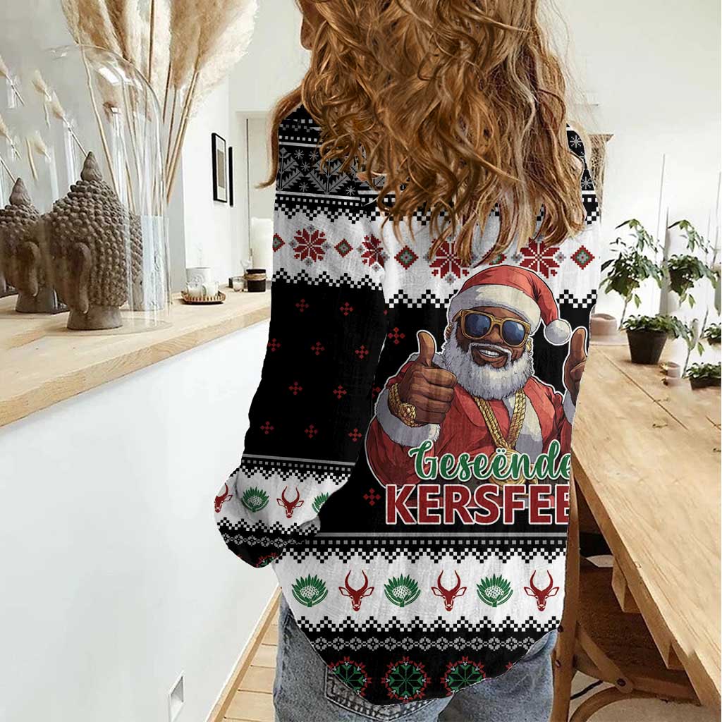 South Africa Christmas Women Casual Shirt Hip Hop Santa Claus LT05 - Wonder Print Shop