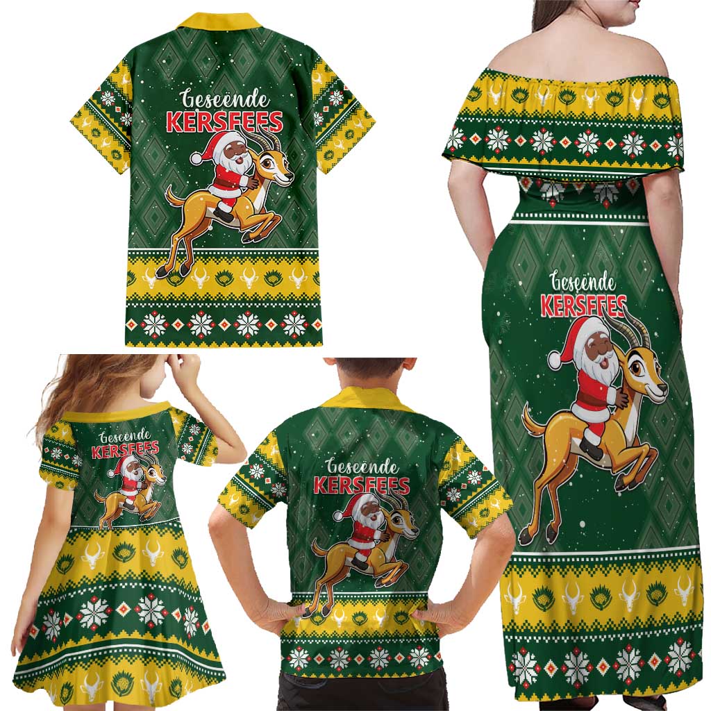 South Africa Christmas Family Matching Off Shoulder Maxi Dress and Hawaiian Shirt Funny Santa Riding Springbok LT05 - Wonder Print Shop