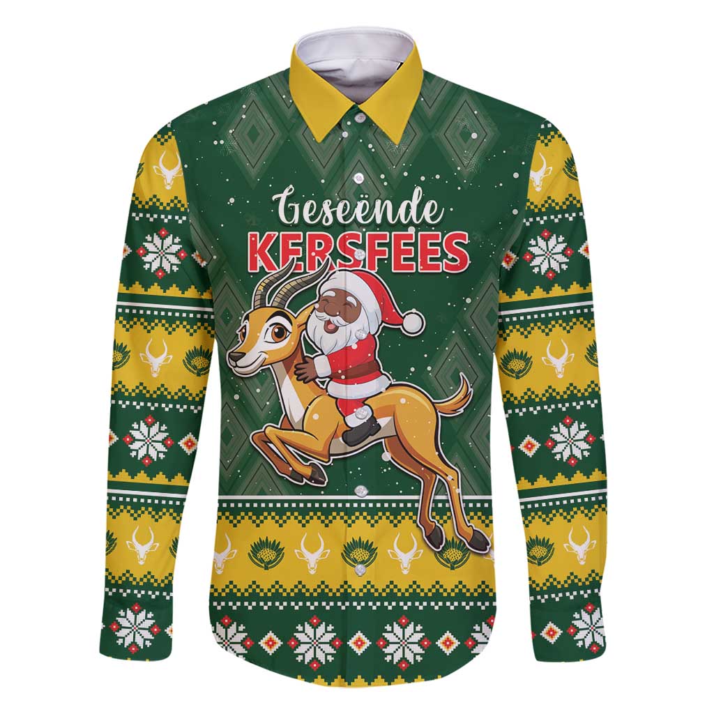 South Africa Christmas Family Matching Off Shoulder Short Dress and Hawaiian Shirt Funny Santa Riding Springbok LT05 - Wonder Print Shop