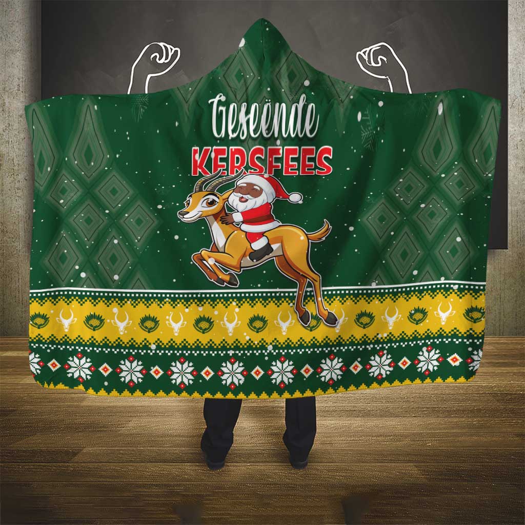 South Africa Christmas Hooded Blanket Funny Santa Riding Springbok