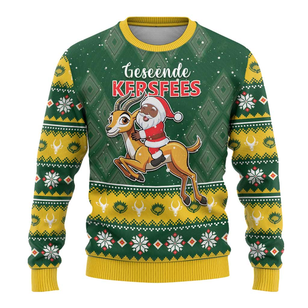 South Africa Christmas Ugly Christmas Sweater Funny Santa Riding Springbok LT05 - Wonder Print Shop