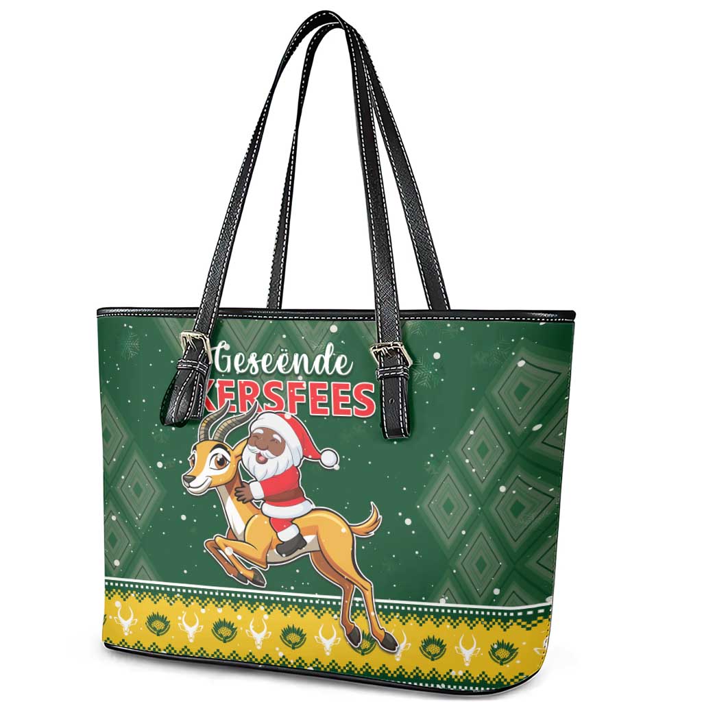 South Africa Christmas Leather Tote Bag Funny Santa Riding Springbok LT05 - Wonder Print Shop