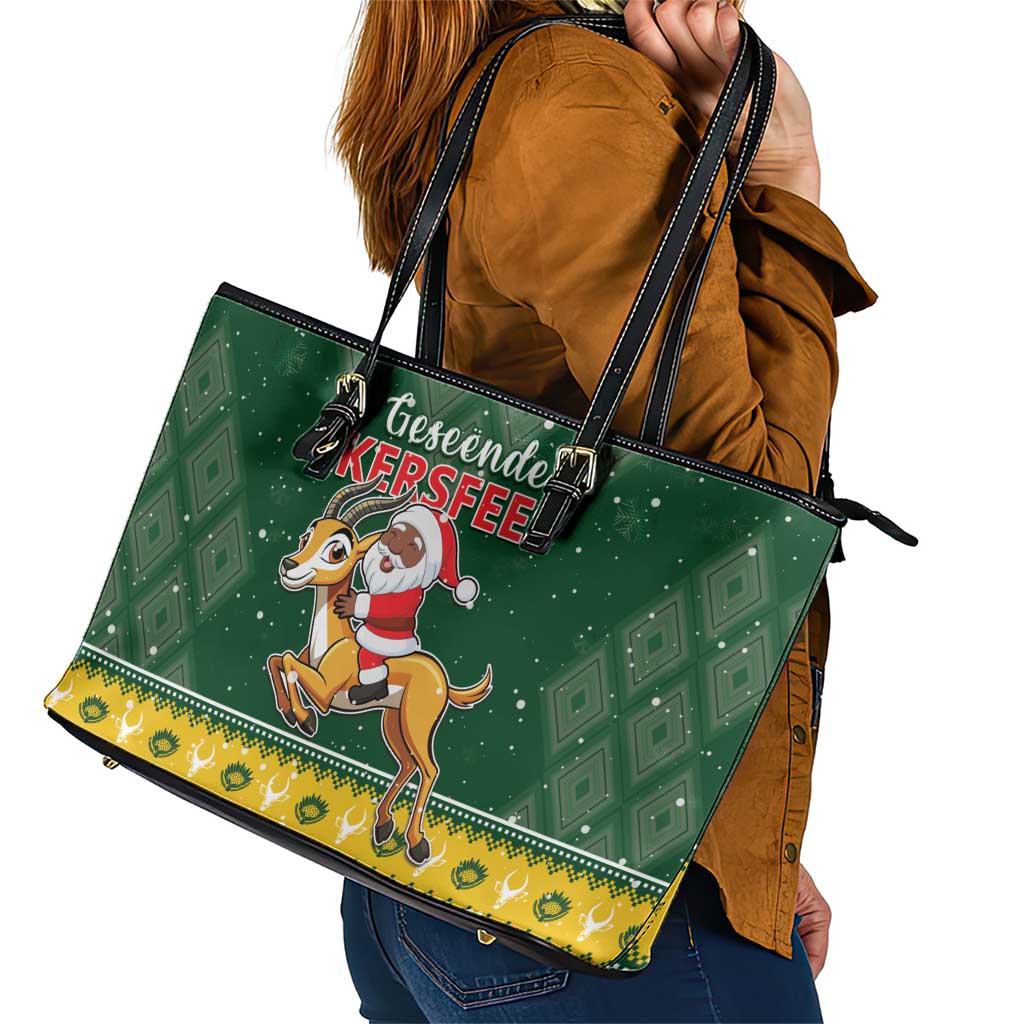 South Africa Christmas Leather Tote Bag Funny Santa Riding Springbok LT05 - Wonder Print Shop