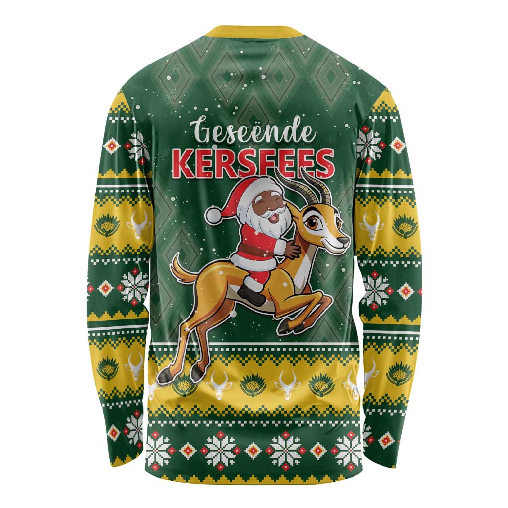 South Africa Christmas Long Sleeve Shirt Funny Santa Riding Springbok LT05 - Wonder Print Shop