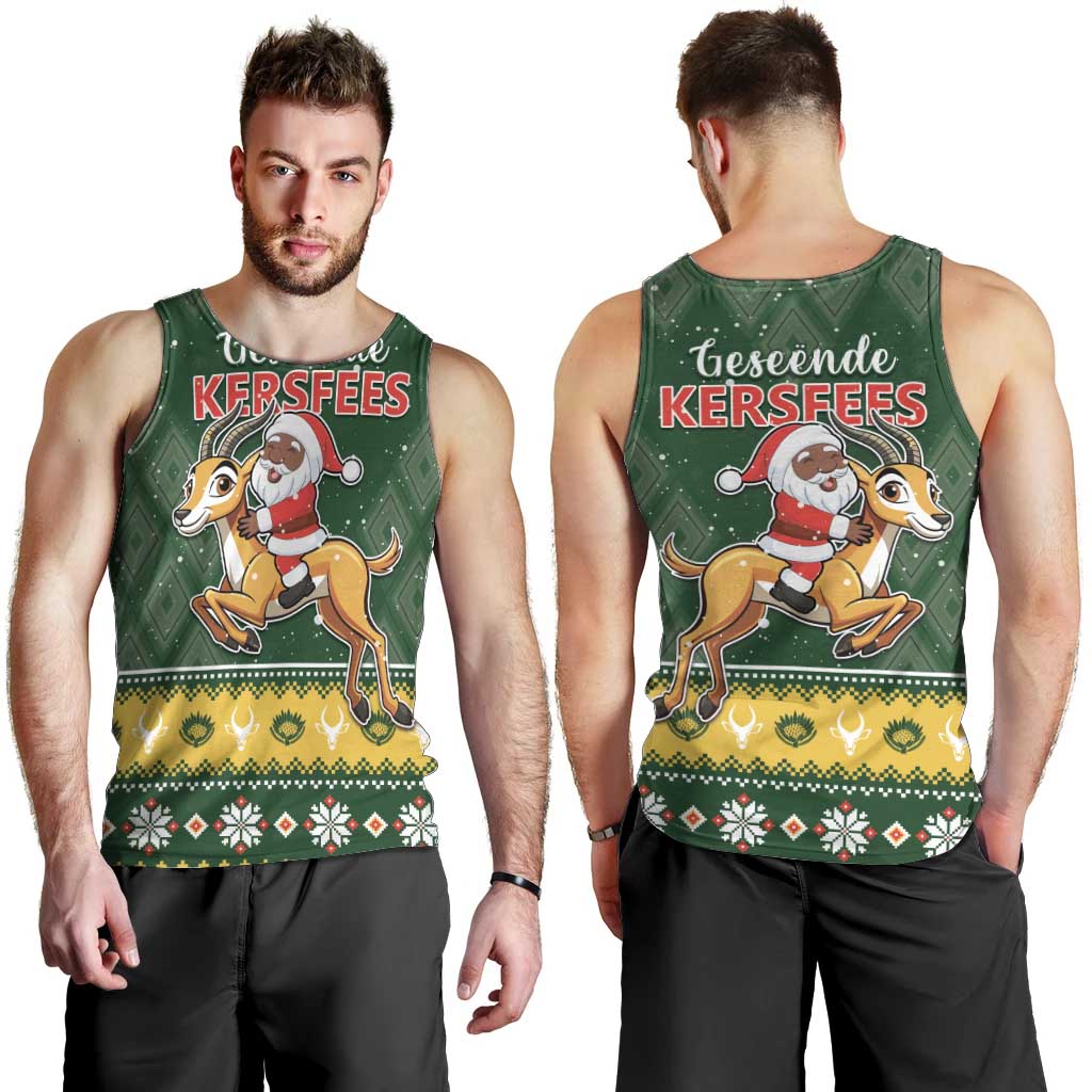 South Africa Christmas Men Tank Top Funny Santa Riding Springbok LT05 - Wonder Print Shop
