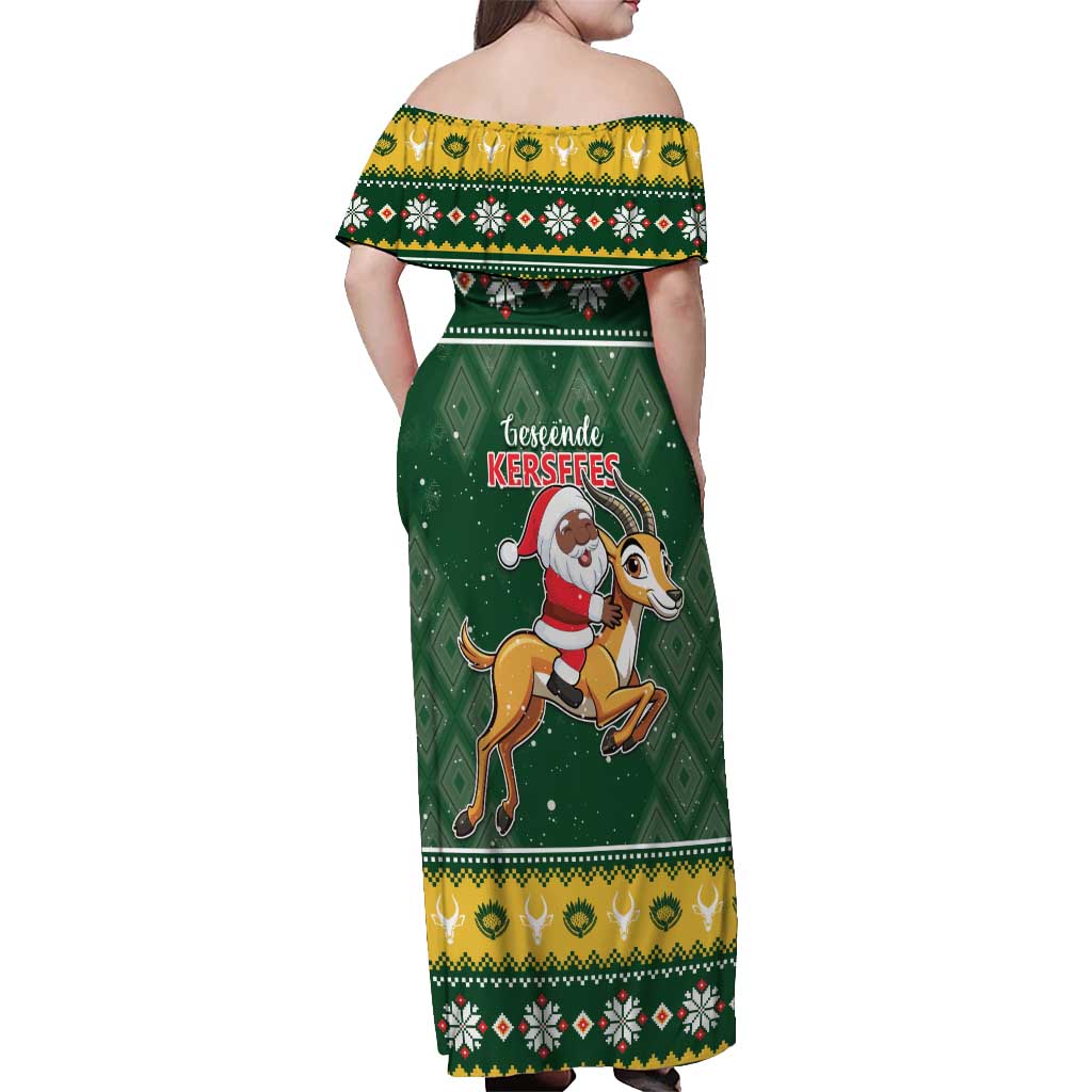 South Africa Christmas Off Shoulder Maxi Dress Funny Santa Riding Springbok LT05 - Wonder Print Shop