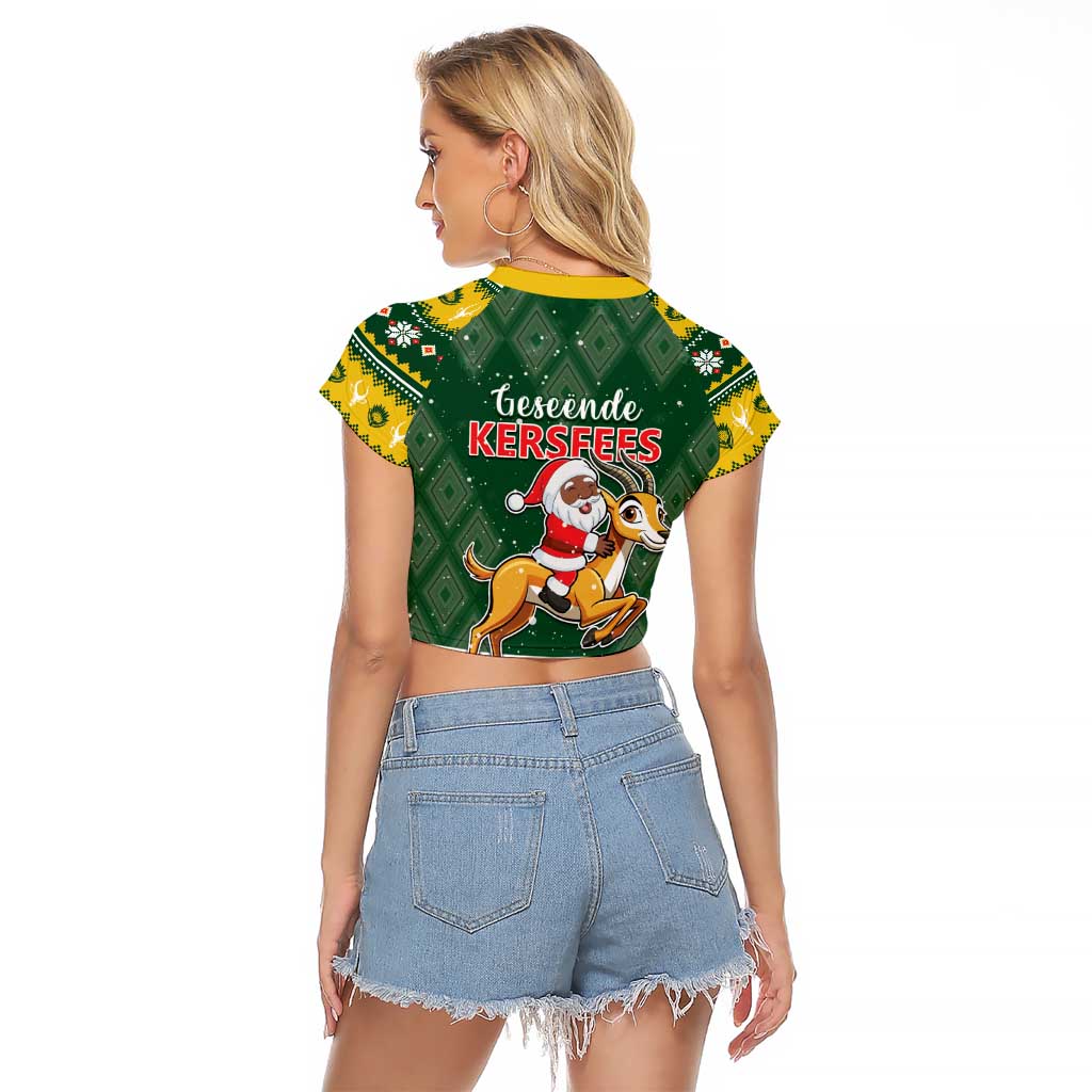 South Africa Christmas Raglan Cropped T Shirt Funny Santa Riding Springbok LT05 - Wonder Print Shop