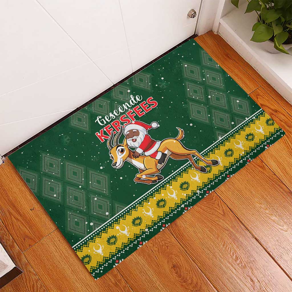 South Africa Christmas Rubber Doormat Funny Santa Riding Springbok LT05 - Wonder Print Shop