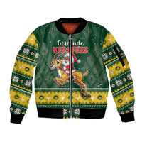 South Africa Christmas Sleeve Zip Bomber Jacket Funny Santa Riding Springbok LT05 - Wonder Print Shop