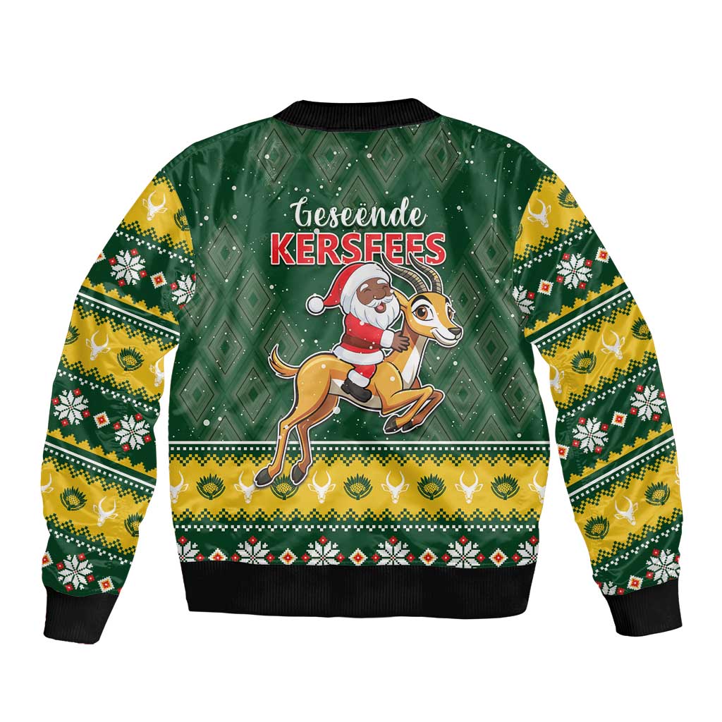 South Africa Christmas Sleeve Zip Bomber Jacket Funny Santa Riding Springbok LT05 - Wonder Print Shop