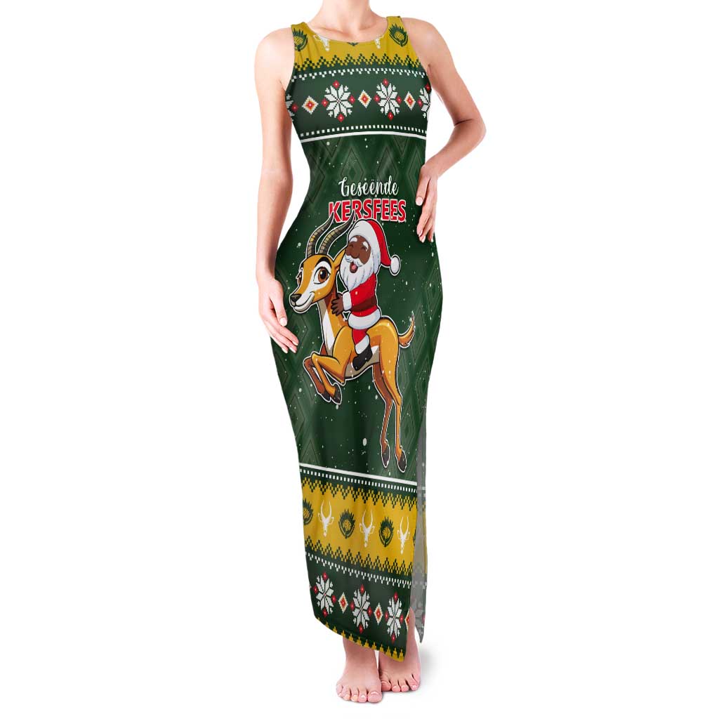 South Africa Christmas Tank Maxi Dress Funny Santa Riding Springbok LT05 - Wonder Print Shop