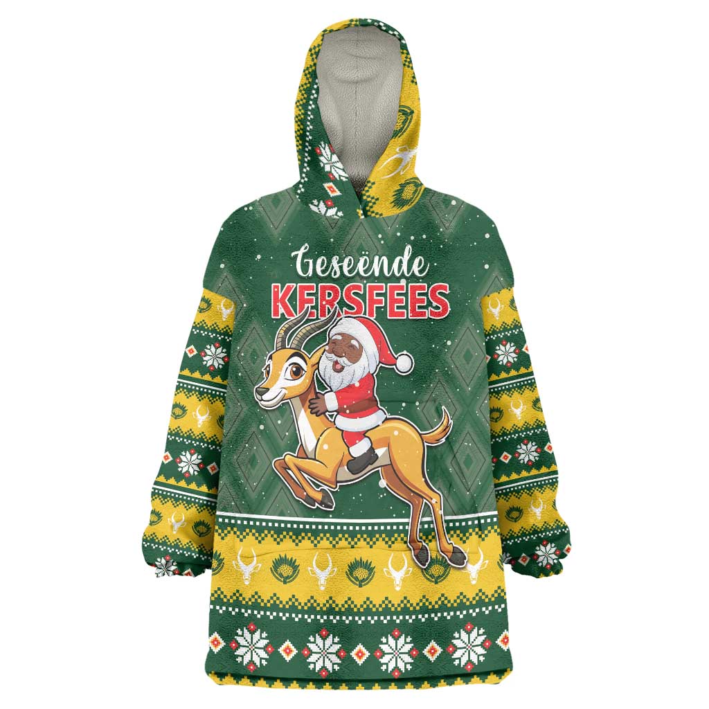 South Africa Christmas Wearable Blanket Hoodie Funny Santa Riding Springbok LT05 - Wonder Print Shop