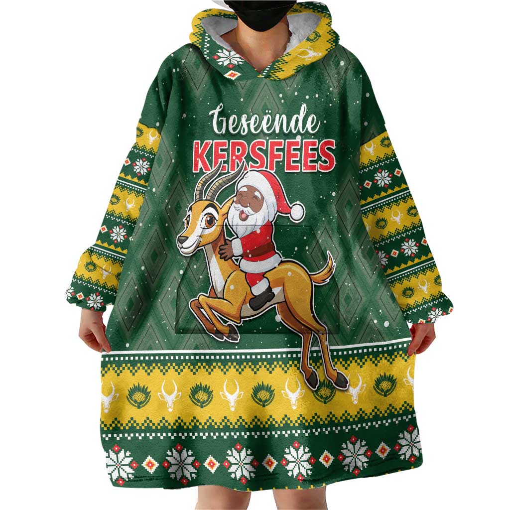 South Africa Christmas Wearable Blanket Hoodie Funny Santa Riding Springbok LT05 - Wonder Print Shop