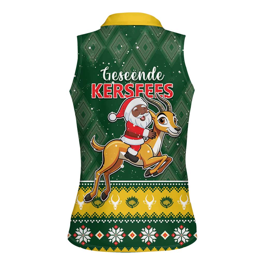 South Africa Christmas Women Sleeveless Polo Shirt Funny Santa Riding Springbok LT05 - Wonder Print Shop