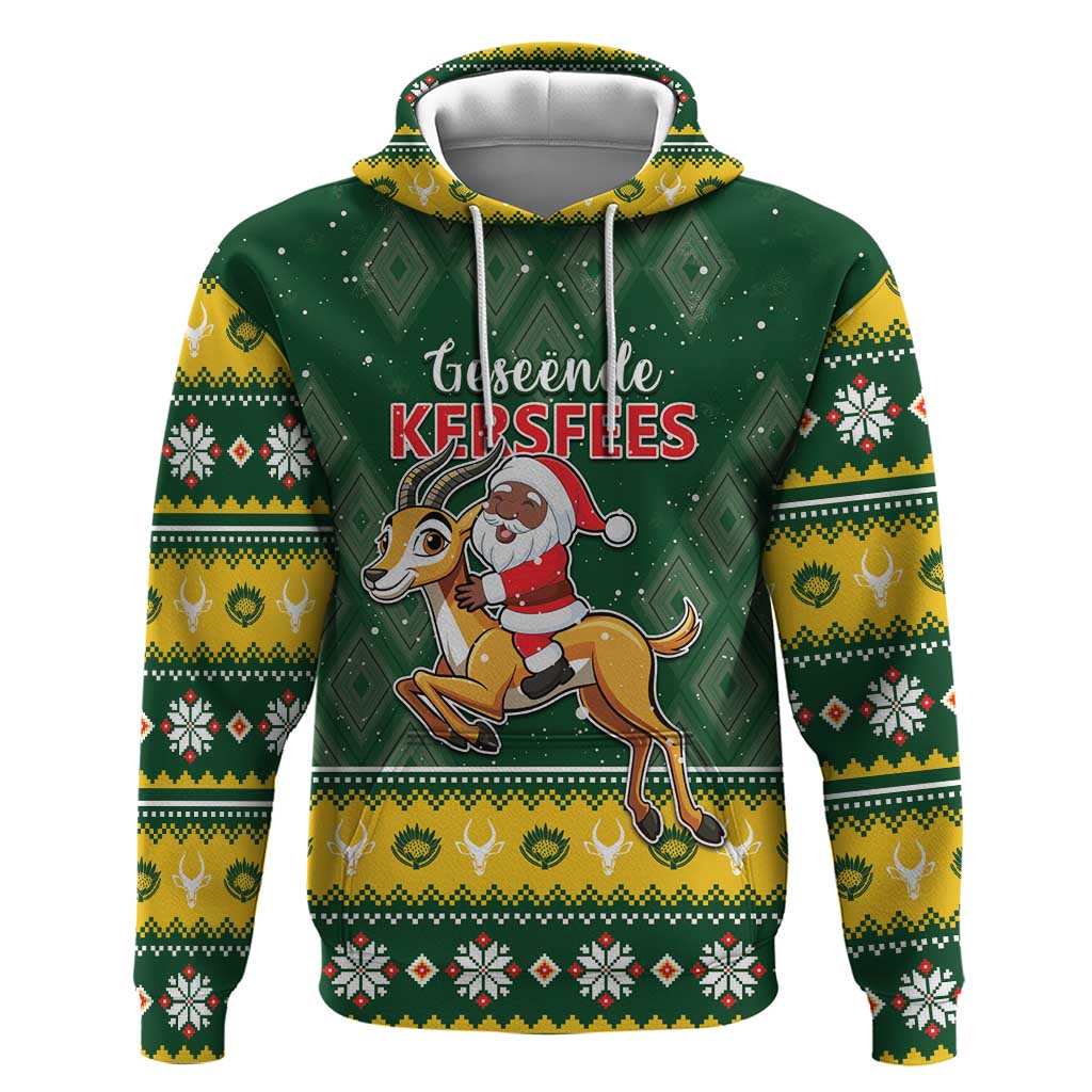 South Africa Christmas Zip Hoodie Funny Santa Riding Springbok LT05 - Wonder Print Shop