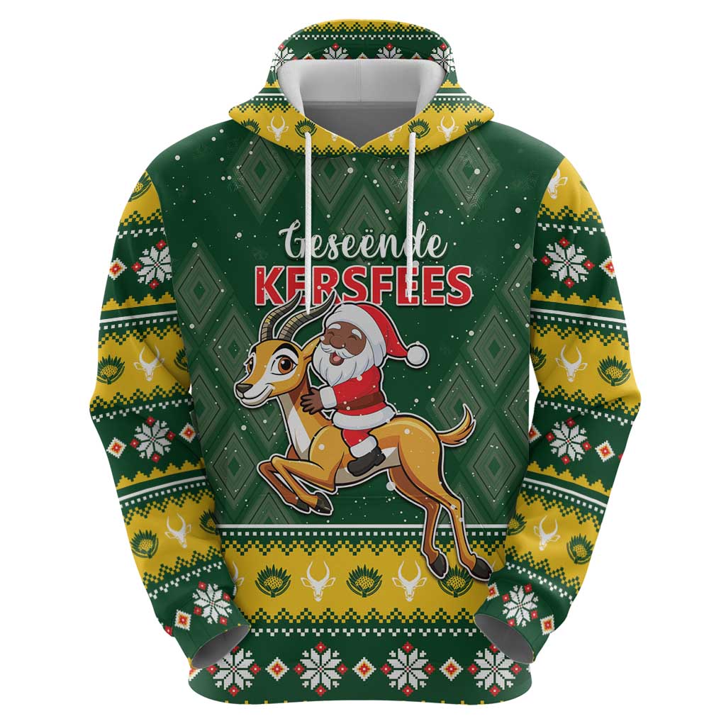 South Africa Christmas Zip Hoodie Funny Santa Riding Springbok LT05 - Wonder Print Shop