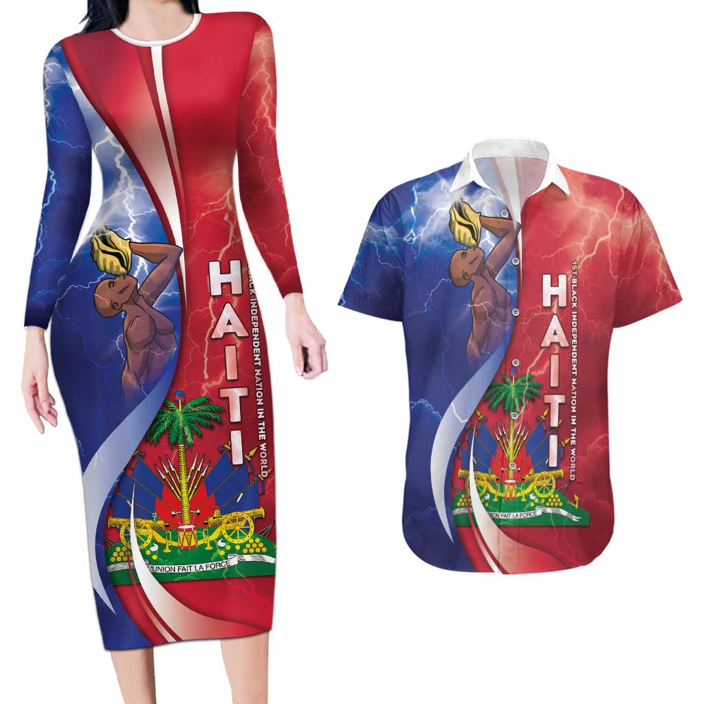 Haiti Independence Day Couples Matching Long Sleeve Bodycon Dress and Hawaiian Shirt The First Black Independent Nation - Wonder Print Shop