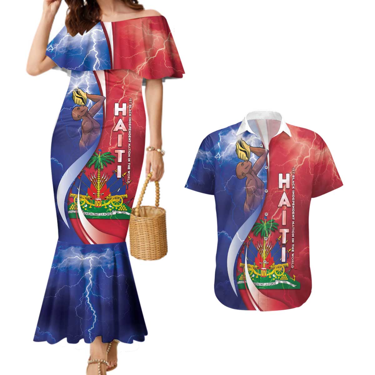 Haiti Independence Day Couples Matching Mermaid Dress and Hawaiian Shirt The First Black Independent Nation - Wonder Print Shop