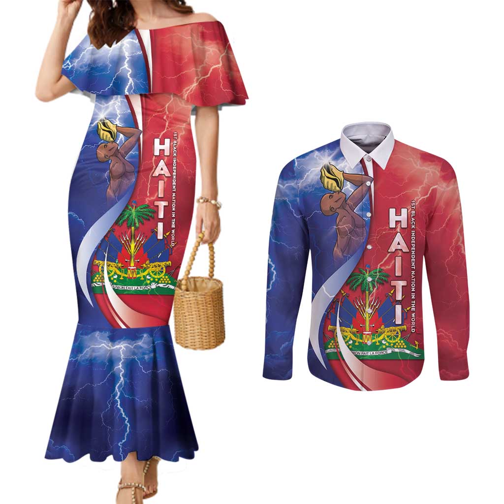 Haiti Independence Day Couples Matching Mermaid Dress and Long Sleeve Button Shirt The First Black Independent Nation - Wonder Print Shop