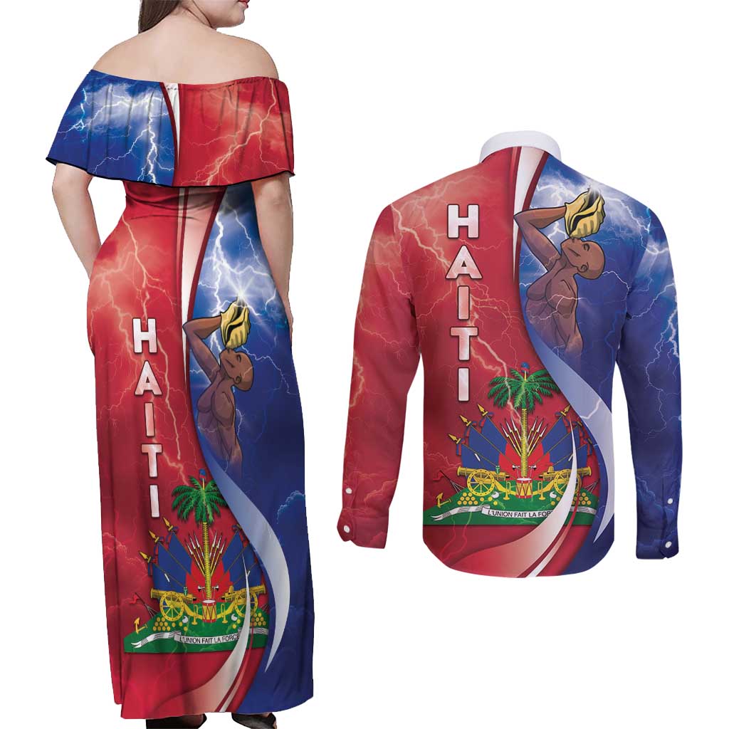 Haiti Independence Day Couples Matching Off Shoulder Maxi Dress and Long Sleeve Button Shirt The First Black Independent Nation - Wonder Print Shop