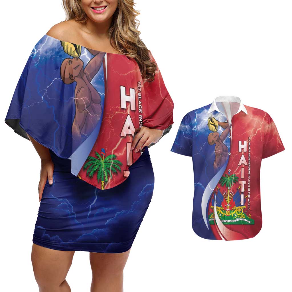 Haiti Independence Day Couples Matching Off Shoulder Short Dress and Hawaiian Shirt The First Black Independent Nation - Wonder Print Shop