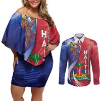 Haiti Independence Day Couples Matching Off Shoulder Short Dress and Long Sleeve Button Shirt The First Black Independent Nation - Wonder Print Shop