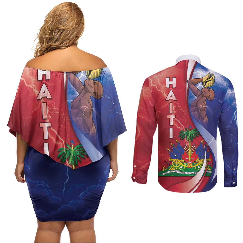 Haiti Independence Day Couples Matching Off Shoulder Short Dress and Long Sleeve Button Shirt The First Black Independent Nation - Wonder Print Shop