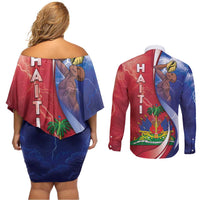 Haiti Independence Day Couples Matching Off Shoulder Short Dress and Long Sleeve Button Shirt The First Black Independent Nation - Wonder Print Shop