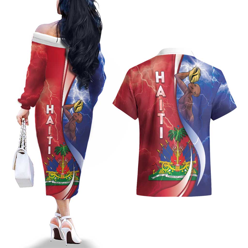 Haiti Independence Day Couples Matching Off The Shoulder Long Sleeve Dress and Hawaiian Shirt The First Black Independent Nation - Wonder Print Shop