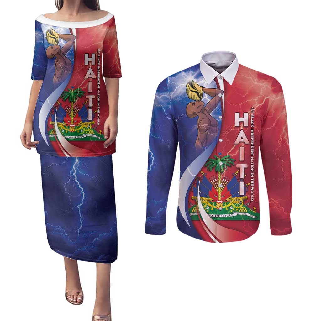 Haiti Independence Day Couples Matching Puletasi and Long Sleeve Button Shirt The First Black Independent Nation - Wonder Print Shop