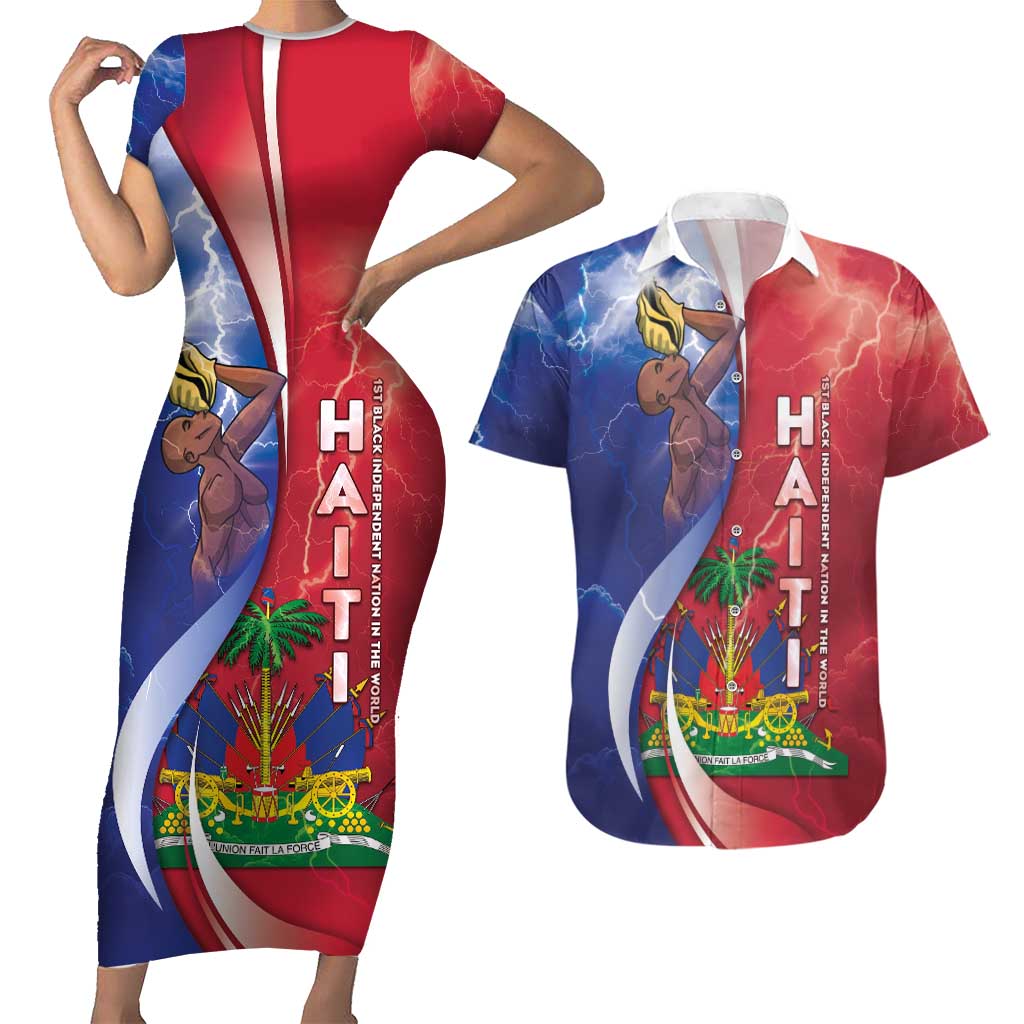 Haiti Independence Day Couples Matching Short Sleeve Bodycon Dress and Hawaiian Shirt The First Black Independent Nation - Wonder Print Shop