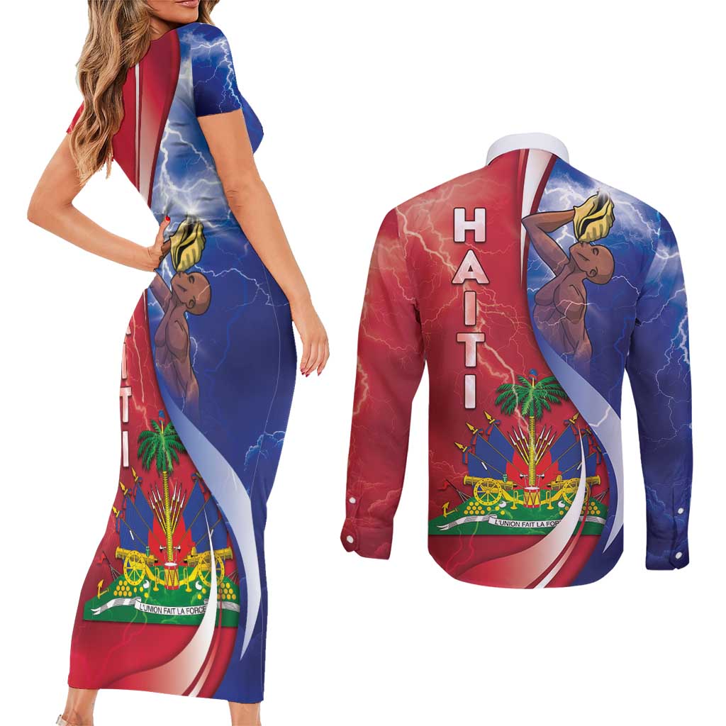 Haiti Independence Day Couples Matching Short Sleeve Bodycon Dress and Long Sleeve Button Shirt The First Black Independent Nation - Wonder Print Shop