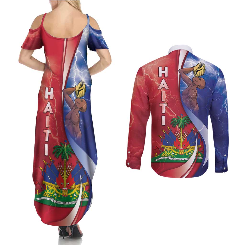 Haiti Independence Day Couples Matching Summer Maxi Dress and Long Sleeve Button Shirt The First Black Independent Nation - Wonder Print Shop