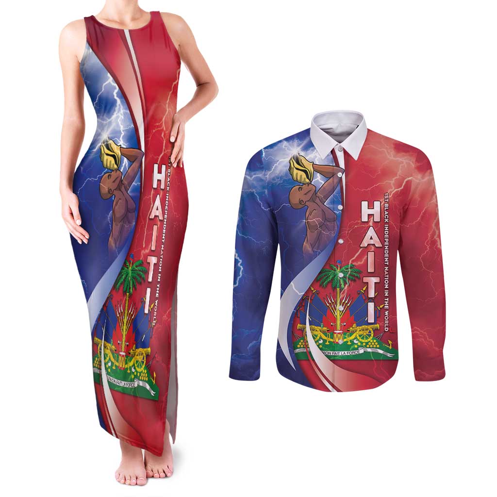 Haiti Independence Day Couples Matching Tank Maxi Dress and Long Sleeve Button Shirt The First Black Independent Nation - Wonder Print Shop
