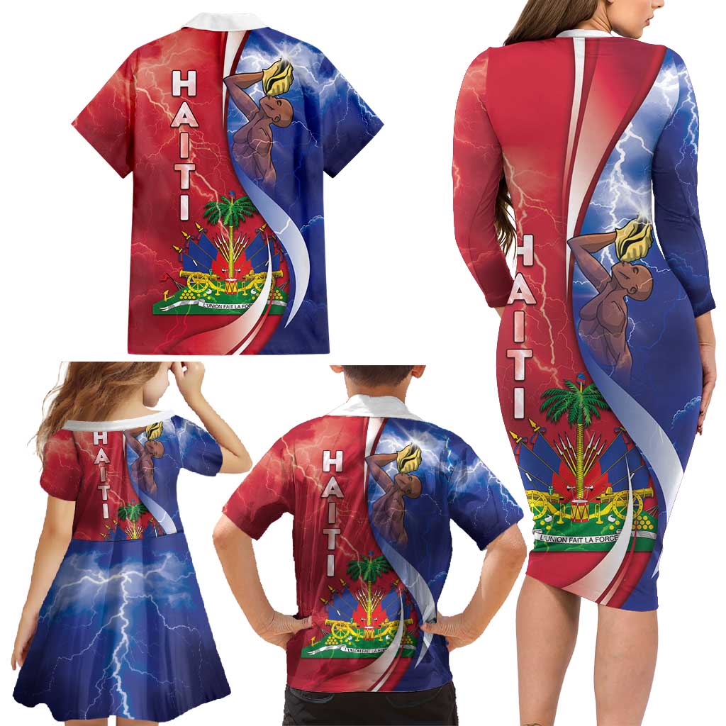 Haiti Independence Day Family Matching Long Sleeve Bodycon Dress and Hawaiian Shirt The First Black Independent Nation - Wonder Print Shop