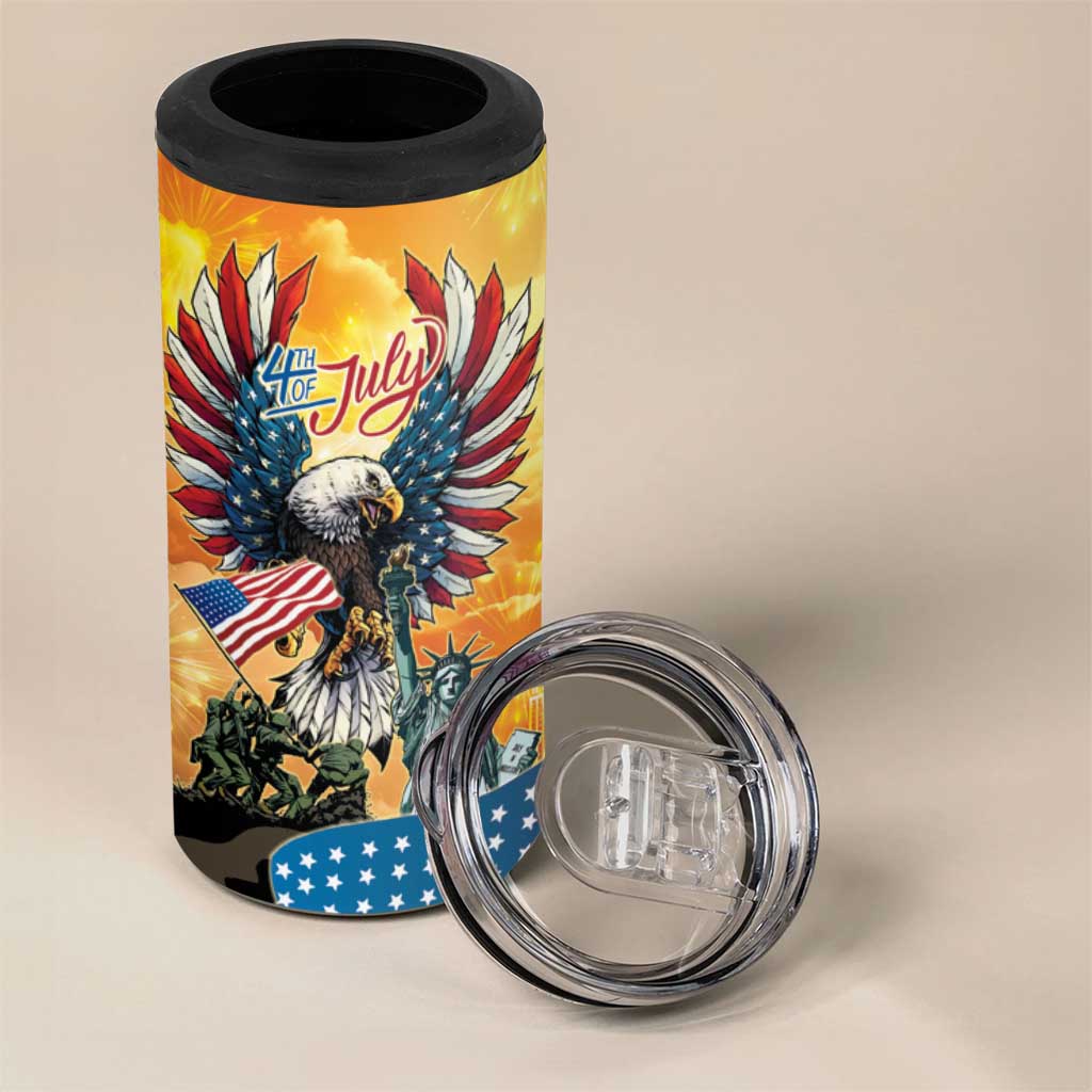 United States Fourth Of July 4 in 1 Can Cooler Tumbler Happy Independence Day