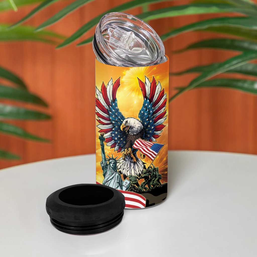 United States Fourth Of July 4 in 1 Can Cooler Tumbler Happy Independence Day