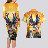 United States Fourth Of July Couples Matching Long Sleeve Bodycon Dress and Hawaiian Shirt Happy Independence Day