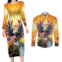 United States Fourth Of July Couples Matching Long Sleeve Bodycon Dress and Long Sleeve Button Shirt Happy Independence Day