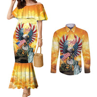 United States Fourth Of July Couples Matching Mermaid Dress and Long Sleeve Button Shirt Happy Independence Day